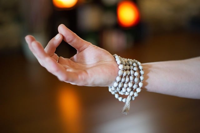 Hands forming the Gyan Mudra, a yoga symbol of knowledge and spiritual wisdom.