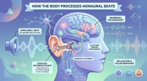 Diagram showing how the human body processes monaural beats for brainwave entrainment.