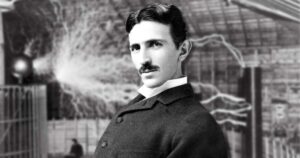 Nikola Tesla, renowned Serbian-American inventor and electrical engineer, portrait photo.