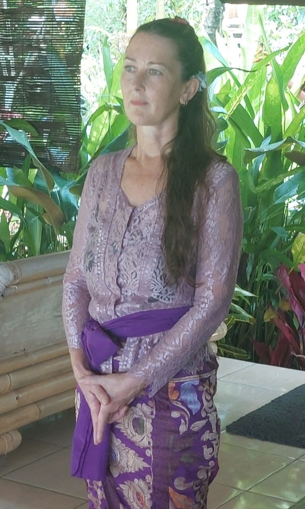 Penelope posing at Mount Agung volcano, Bali, Indonesia.