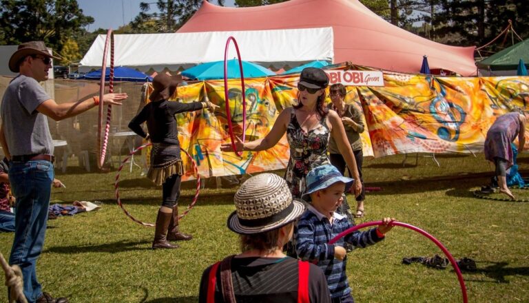 Penelope teaching hula hooping at Maleny Music Festival, Queensland Australia.