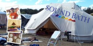 Daily soundbath sessions at Spring Confest 2024, located near the Gypsy kitchen.